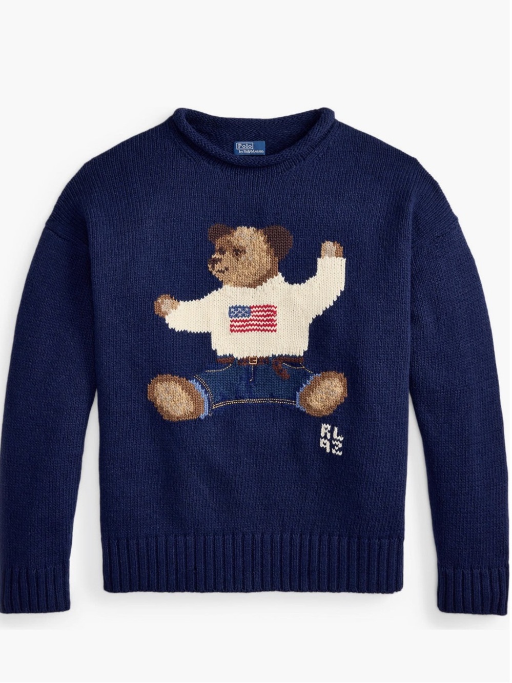 Polo Bear Navy Knit Sweater with Flag Motif - Picture 5 of 7